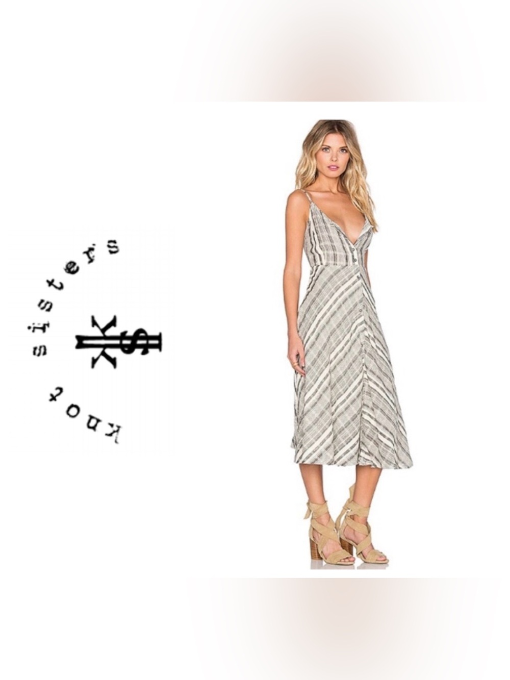 Knot Sisters striped button down full skirt midi dress